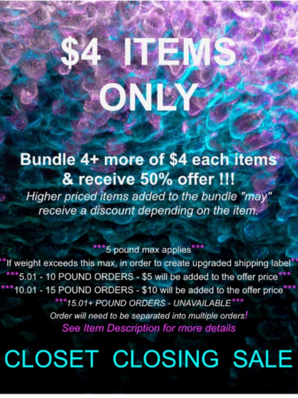 CLOSET CLOSING SALE - SPECIAL $4 ITEMS OFFER ONLY
